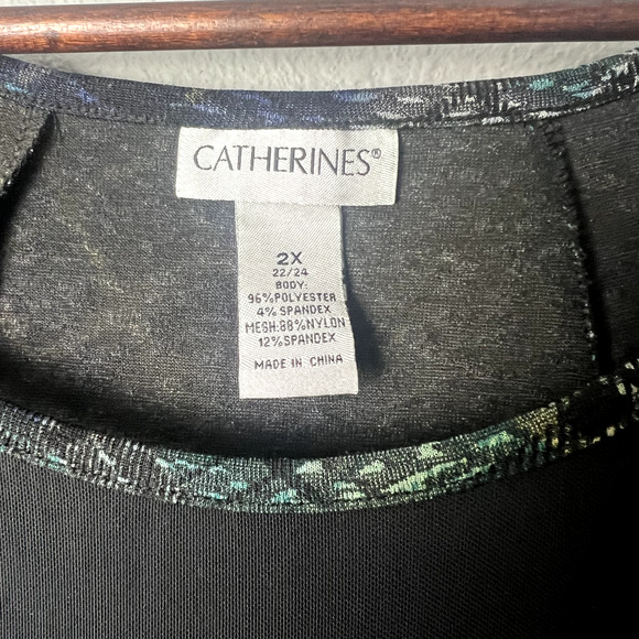 Catherines Womens 2X Blue Green Black Whimsigoth Sheer Trim Tunic Top Blouse - Picture 3 of 11